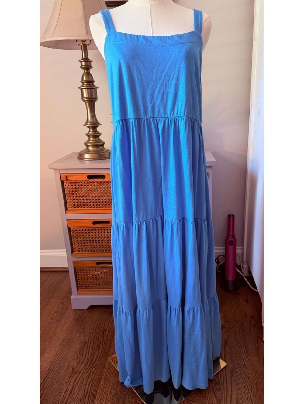 Lilly Pulitzer NWT Women's Miri Midi Dress Lunar Blue Tiered Adjustable Resort M